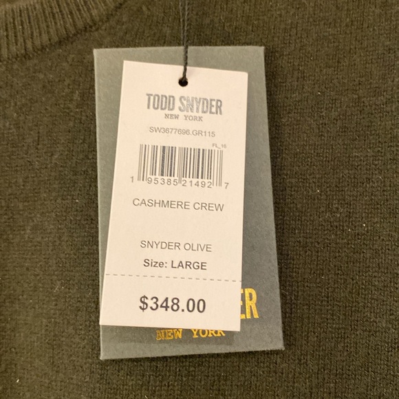 Todd Snyder Cashmere Crew Sz Large.  NWT.  Color is Olive. - Picture 2 of 6